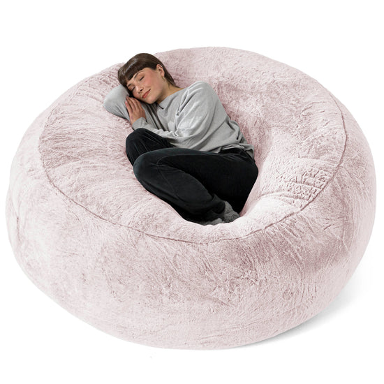 Pouf Sacco Gigante XXXL 'Mega Mammut' - Eco-pelliccia di Coniglio Rosa Antico 01