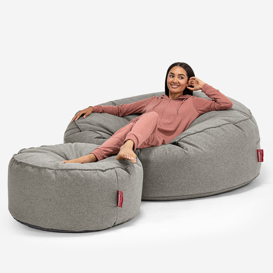 Pouf Sacco Gigante XXXL 'Mega Mammut' - Tessuto in Lana Interalli Argento_02