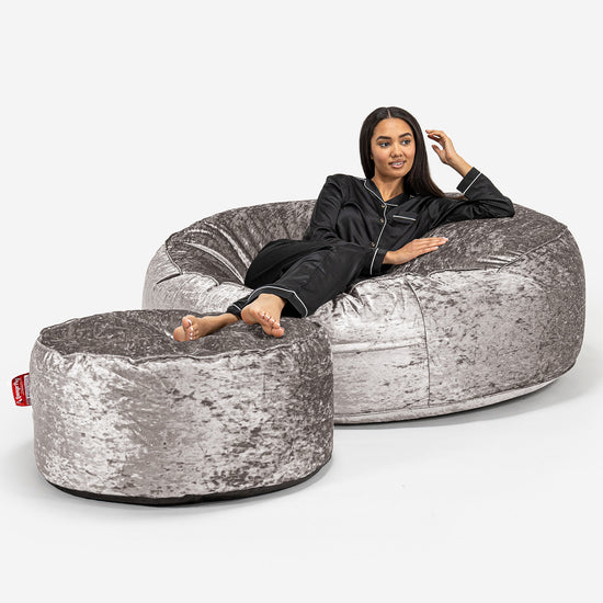 Pouf Sacco Gigante XXXL 'Mega Mammut' - Velluto Vintage Argento 02