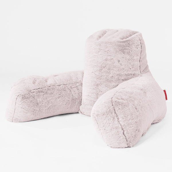 Cuscino da Lettura con Sostegno Posteriore Alto - Eco-pelliccia di Coniglio Rosa Antico 01