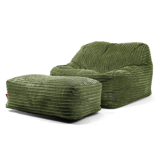 Sedia Pouf Sacco Sloucher - Velluto a Coste Verde Foresta 01