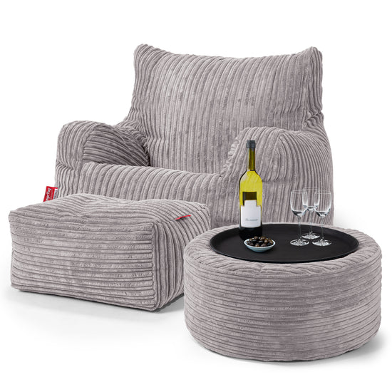Josephine Poltrona Sacco, Pouf - Velluto a Coste Grigio Argento 03