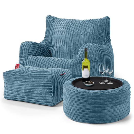 Josephine Poltrona Sacco,  Pouf - Velluto a Coste Egeo Blu 03