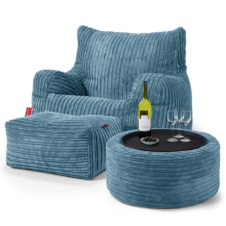 Josephine Poltrona Sacco,  Pouf - Velluto a Coste Egeo Blu 03