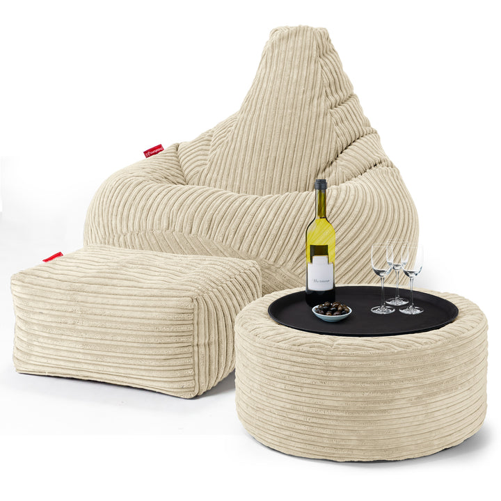 Poltrona Sacco Pouf 'Gioco' - Velluto a Coste Panna 03