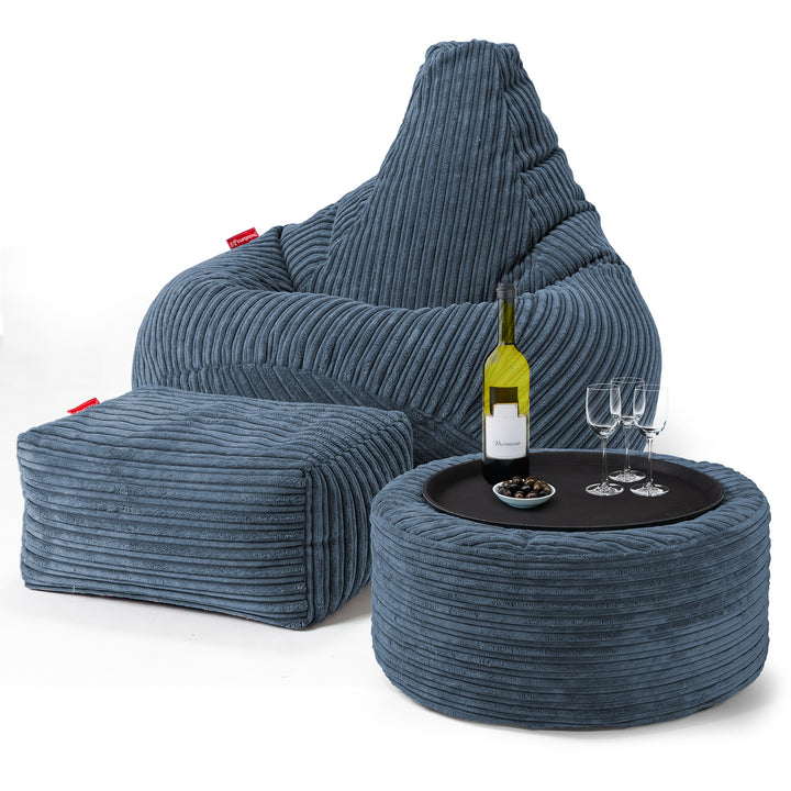 Poltrona Sacco Pouf 'Gioco' - Velluto a Coste Navy 03