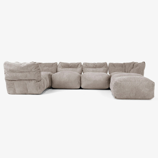 Divano Modulare 5 Posti con Chaise Longue - Velluto a Coste Grigio Tortora 01