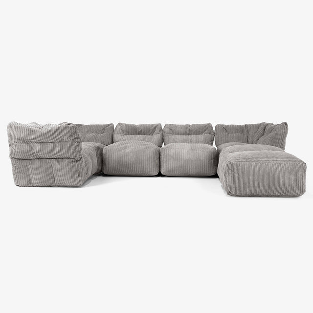 Divano Modulare 5 Posti con Chaise Longue - Velluto a Coste Grafite 01