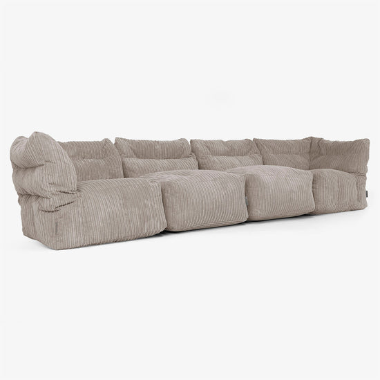 Divano Modulare 4 Posti - Velluto a Coste Grigio Tortora 02
