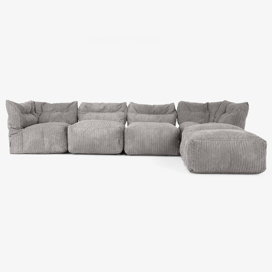 Divano Modulare 4 Posti con Chaise Longue - Velluto a Coste Grafite 01