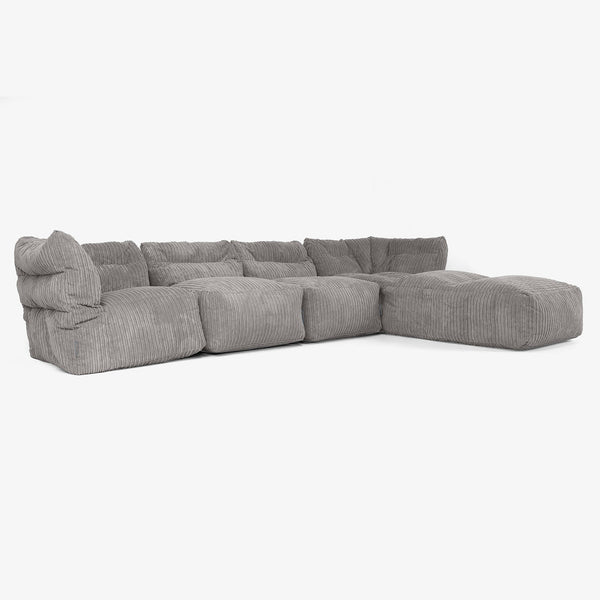 Divano Modulare 4 Posti con Chaise Longue - Velluto a Coste Grafite 01