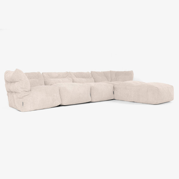 Divano Modulare 4 Posti con Chaise Longue - Velluto a Coste Avorio 01