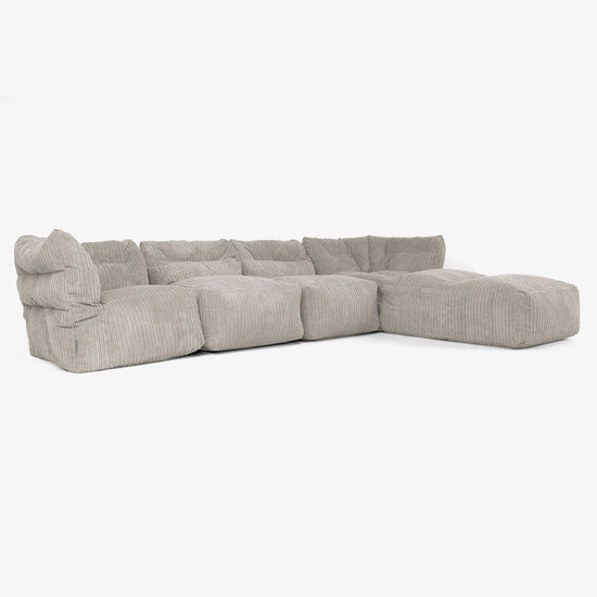 Divano Modulare 4 Posti con Chaise Longue - Velluto a Coste Visone 02