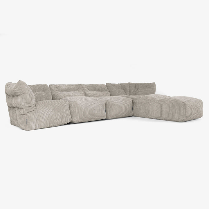 Divano Modulare 4 Posti con Chaise Longue - Velluto a Coste Visone 02