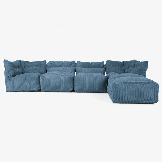 Divano Modulare 4 Posti con Chaise Longue - Velluto a Coste Navy 01