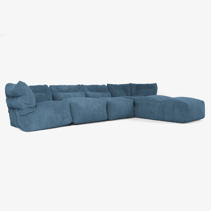 Divano Modulare 4 Posti con Chaise Longue - Velluto a Coste Navy 02