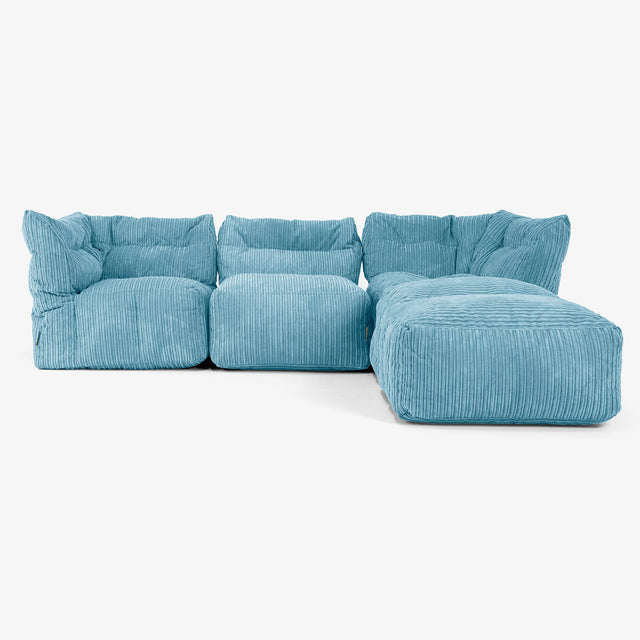 Divano Modulare 3 Posti con Chaise Longue e Braccioli - Velluto a Coste Egeo Blu 01