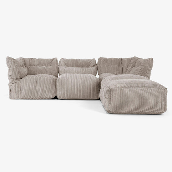 Divano Modulare 3 Posti con Chaise Longue e Braccioli - Velluto a Coste Grigio Tortora 01