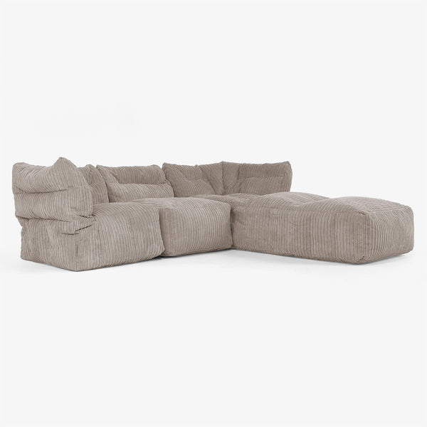 Divano Modulare 3 Posti con Chaise Longue e Braccioli - Velluto a Coste Grigio Tortora 01