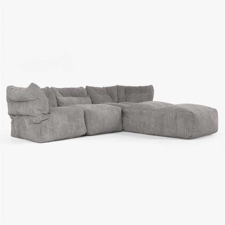 Divano Modulare 3 Posti con Chaise Longue e Braccioli - Velluto a Coste Grafite 02