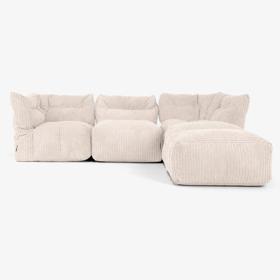 Divano Modulare 3 Posti con Chaise Longue e Braccioli - Velluto a Coste Avorio 01