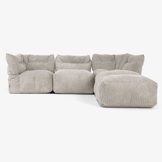 Divano Modulare 3 Posti con Chaise Longue e Braccioli - Velluto a Coste Visone 01
