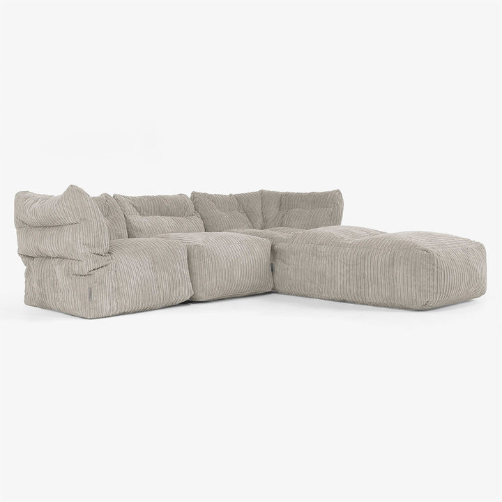 Divano Modulare 3 Posti con Chaise Longue e Braccioli - Velluto a Coste Visone 02