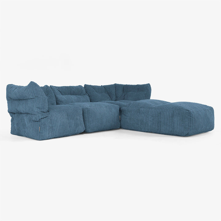 Divano Modulare 3 Posti con Chaise Longue e Braccioli - Velluto a Coste Navy 02