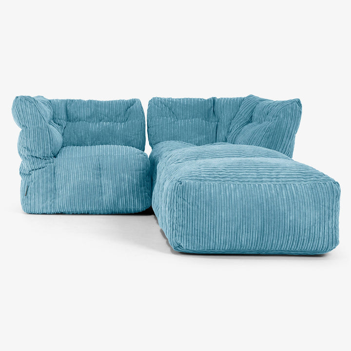 Divano Modulare 2 Posti con Chaise Longue - Velluto a Coste Egeo Blu 01