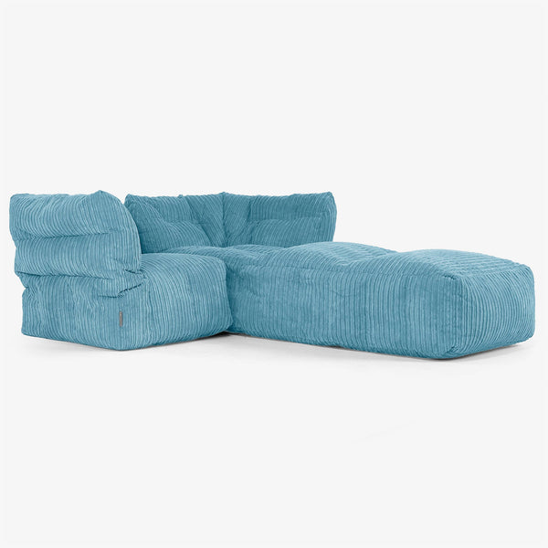 Divano Modulare 2 Posti con Chaise Longue - Velluto a Coste Egeo Blu 01