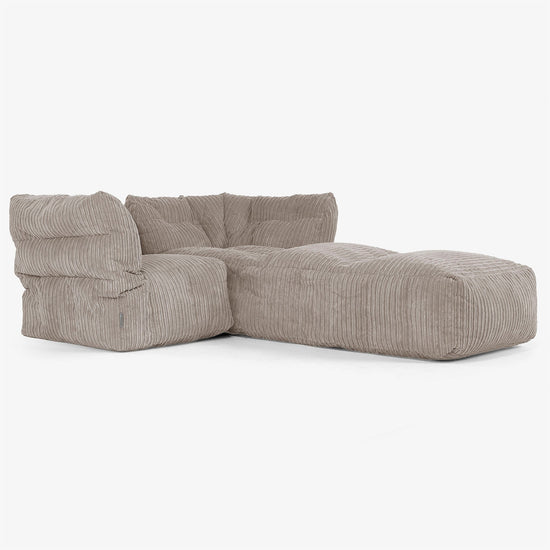 Divano Modulare 2 Posti con Chaise Longue - Velluto a Coste Grigio Tortora 02