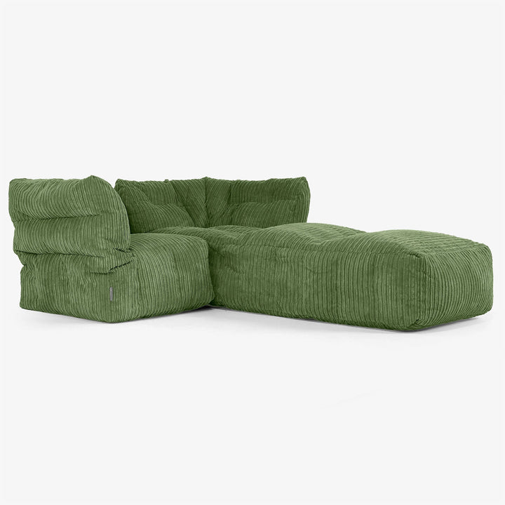 Divano Modulare 2 Posti con Chaise Longue - Velluto a Coste Verde Foresta 02