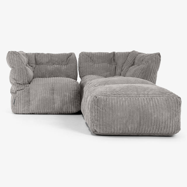 Divano Modulare 2 Posti con Chaise Longue - Velluto a Coste Grafite 01