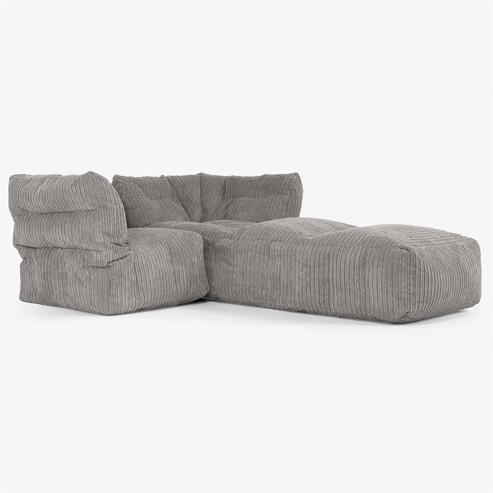 Divano Modulare 2 Posti con Chaise Longue - Velluto a Coste Grafite 02