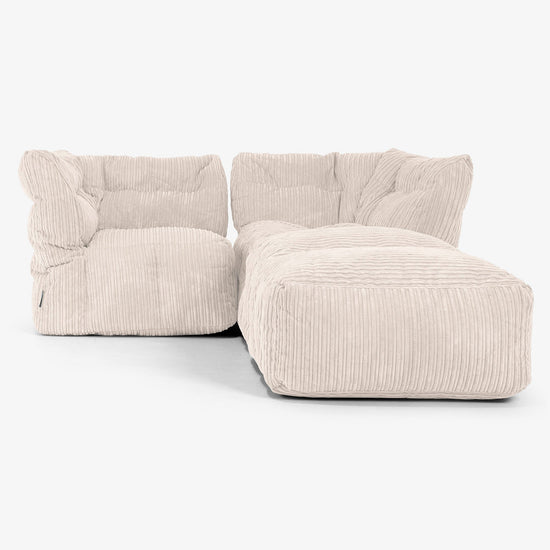 Divano Modulare 2 Posti con Chaise Longue - Velluto a Coste Avorio 01