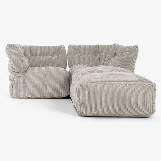 Divano Modulare 2 Posti con Chaise Longue - Velluto a Coste Visone 01