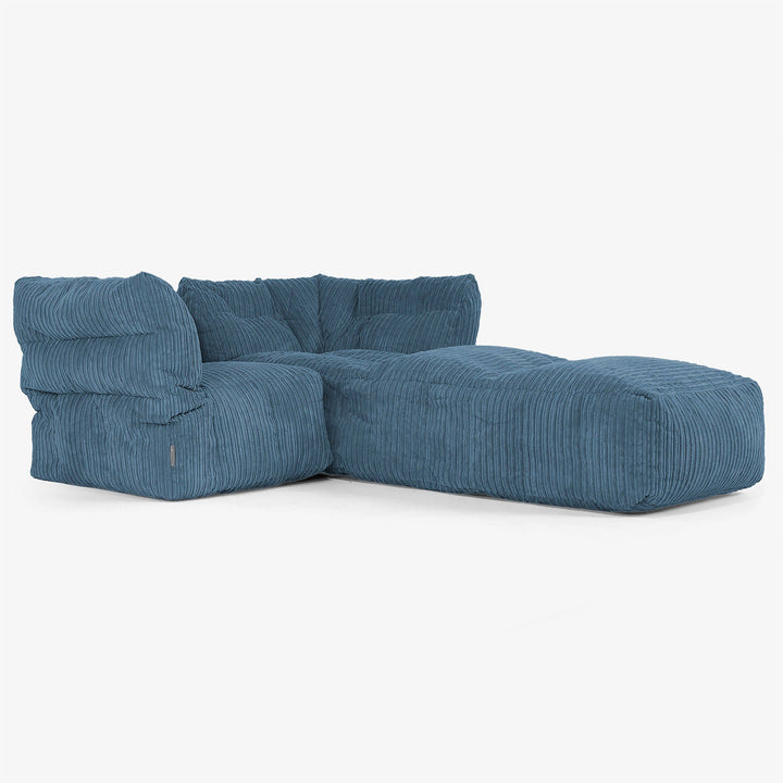 Divano Modulare 2 Posti con Chaise Longue - Velluto a Coste Navy 02