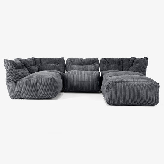 Divano Modulare 4 Posti con Chaise Longue - Velluto a Coste Nero 03