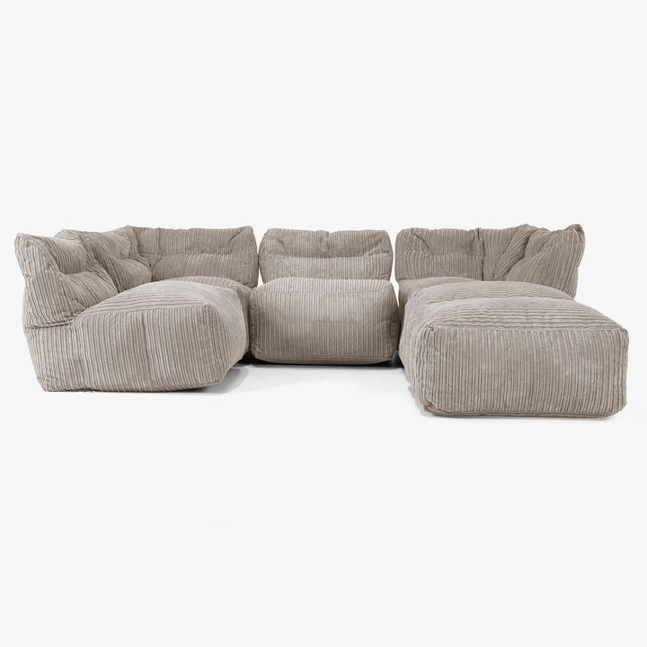 Divano Modulare 4 Posti con Chaise Longue - Velluto a Coste Grigio Tortora 03