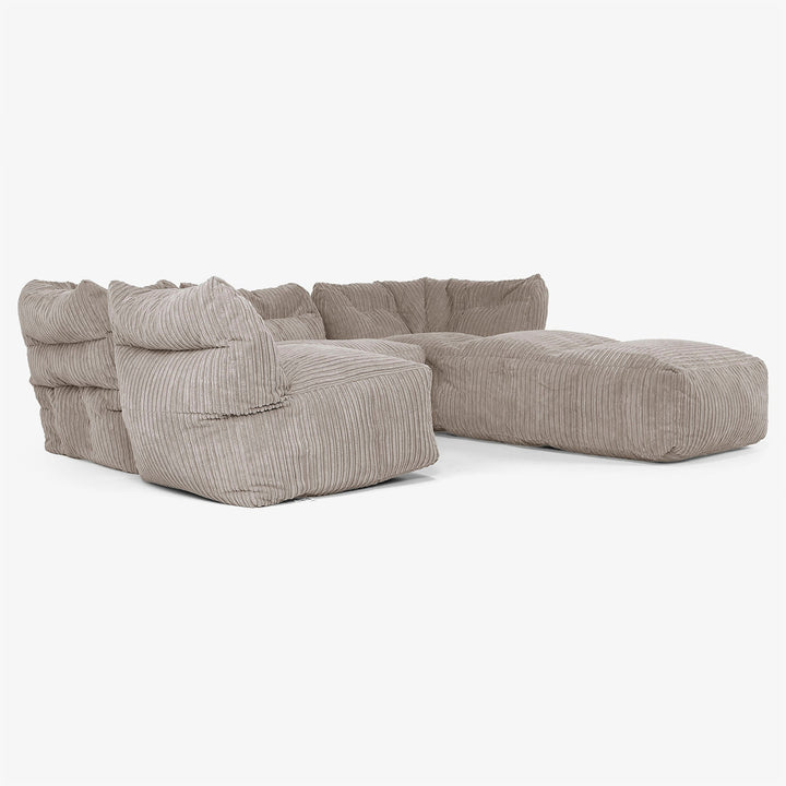 Divano Modulare 4 Posti con Chaise Longue - Velluto a Coste Grigio Tortora 04