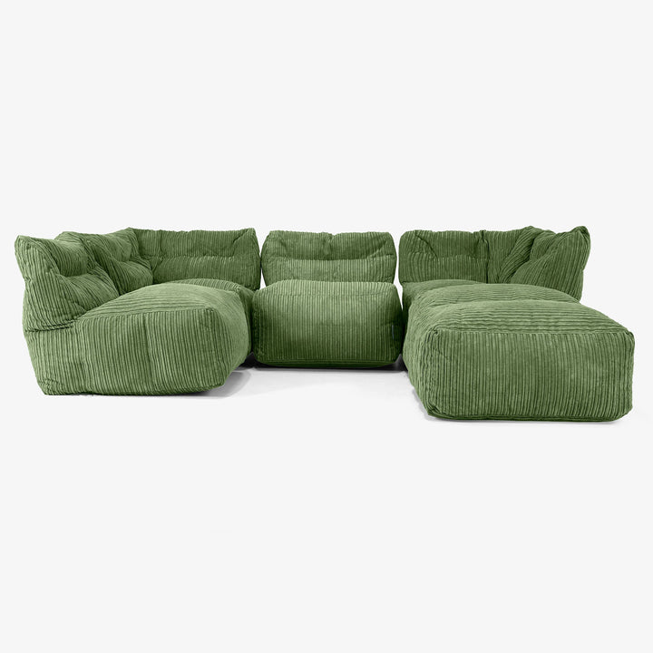 Divano Modulare 4 Posti con Chaise Longue - Velluto a Coste Verde Foresta 03
