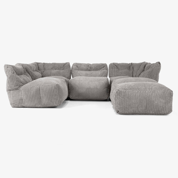 Divano Modulare 4 Posti con Chaise Longue - Velluto a Coste Grafite 03