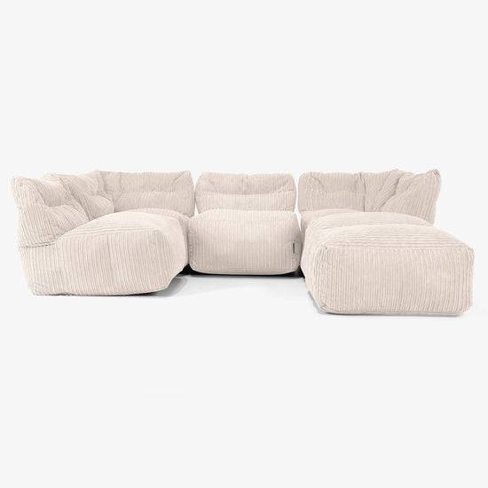 Divano Modulare 4 Posti con Chaise Longue - Velluto a Coste Avorio 03