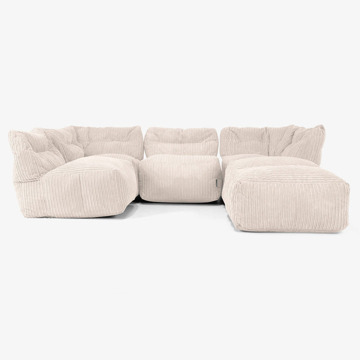 Divano Modulare 4 Posti con Chaise Longue - Velluto a Coste Avorio 03
