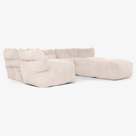 Divano Modulare 4 Posti con Chaise Longue - Velluto a Coste Avorio 04