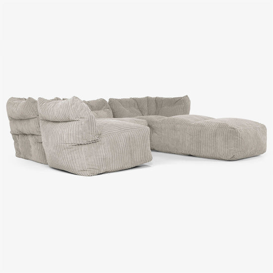 Divano Modulare 4 Posti con Chaise Longue - Velluto a Coste Visone 04