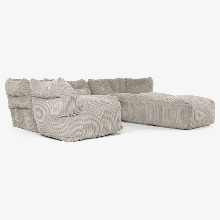 Divano Modulare 4 Posti con Chaise Longue - Velluto a Coste Visone 04