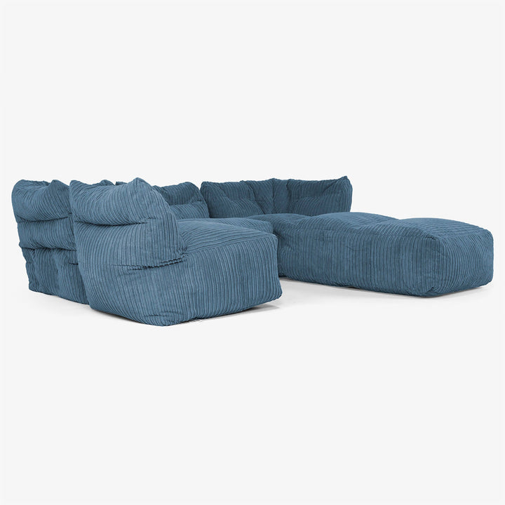 Divano Modulare 4 Posti con Chaise Longue - Velluto a Coste Navy 04