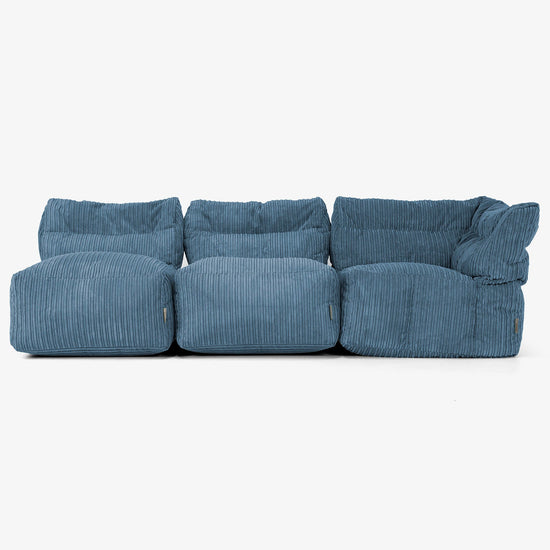 Divano Modulare 3 Posti senza Braccioli - Velluto a Coste Navy 04