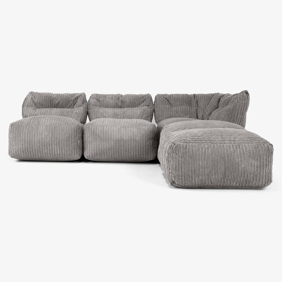 Divano Modulare 3 Posti con Chaise Longue, senza Braccioli - Velluto a Coste Grafite 01